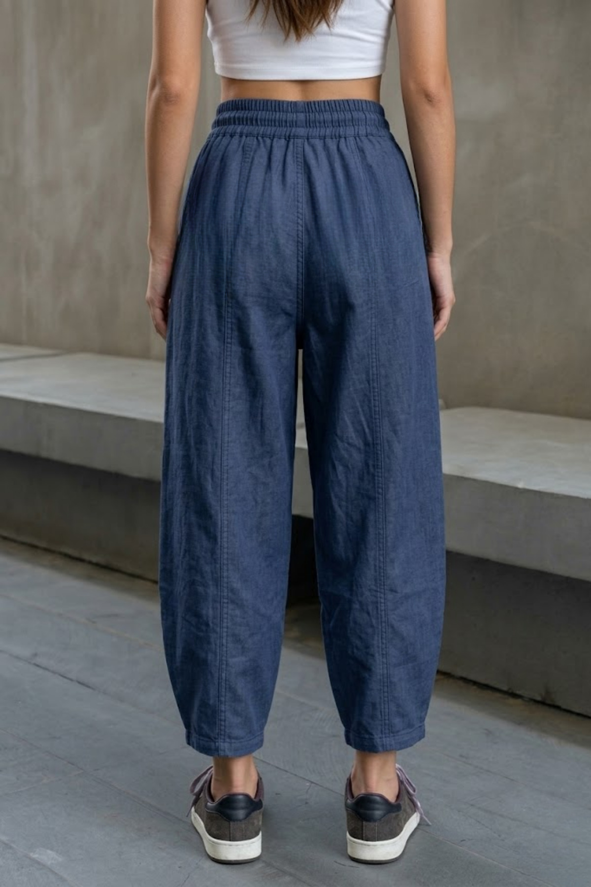 COMBİNE MİCHAİL  Kadın Beli Lastikli Lacivert Şalvar Pantolon - Görsel 5