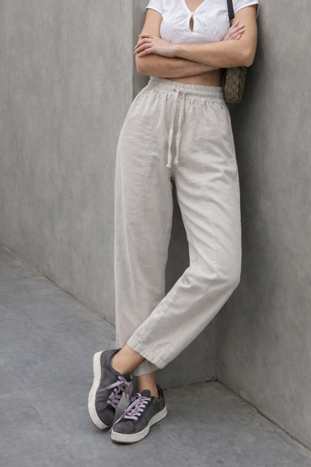 COMBİNE MİCHAİL  Kadın Beli Lastikli Gri Şalvar Pantolon - Görsel 3