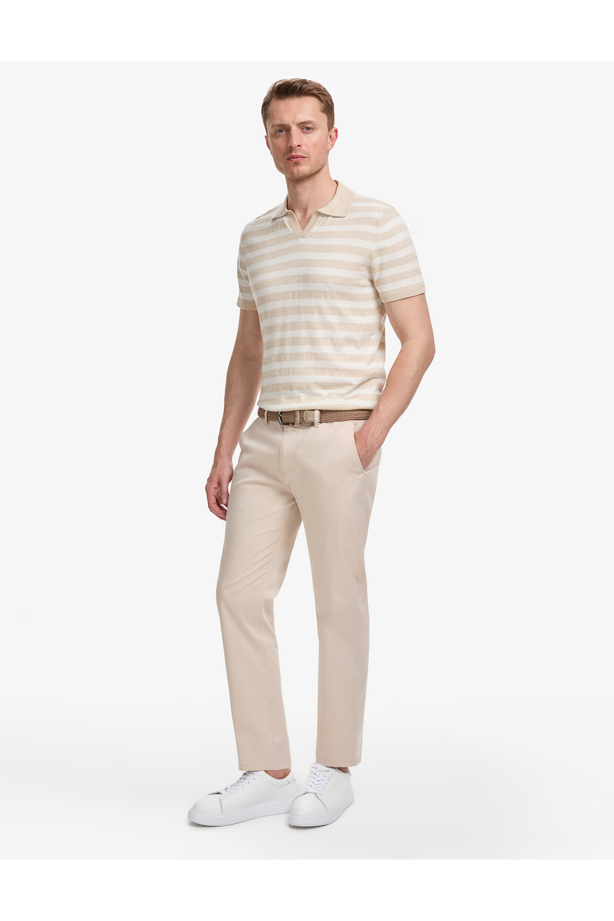 شلوار کتان ساده بژ سایز معمولی 50305473-VR011 پیر کاردین شلوار Pierre Cardin