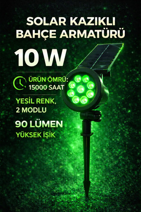 LUMIXA ENERJİ GÜNEŞ-SOLAR ENERJİLİ * 10 W YÜKSEK IŞIK *ÇİM ARMETÜR *YEŞİL RENK