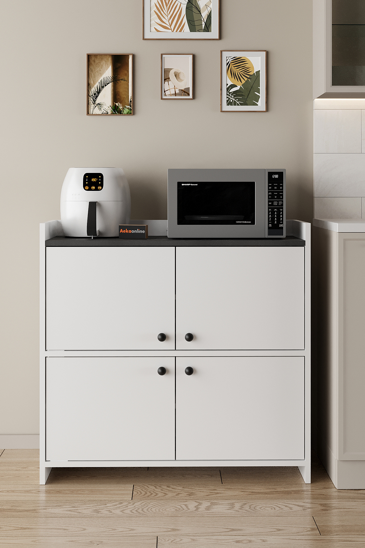 AE-3060 FORUM WHITE/S.MERMER 4 DOORS, 4 SHELVES, MULTI-PURPOSE CABINET,SHOE RACK, COFFEE CORNER,