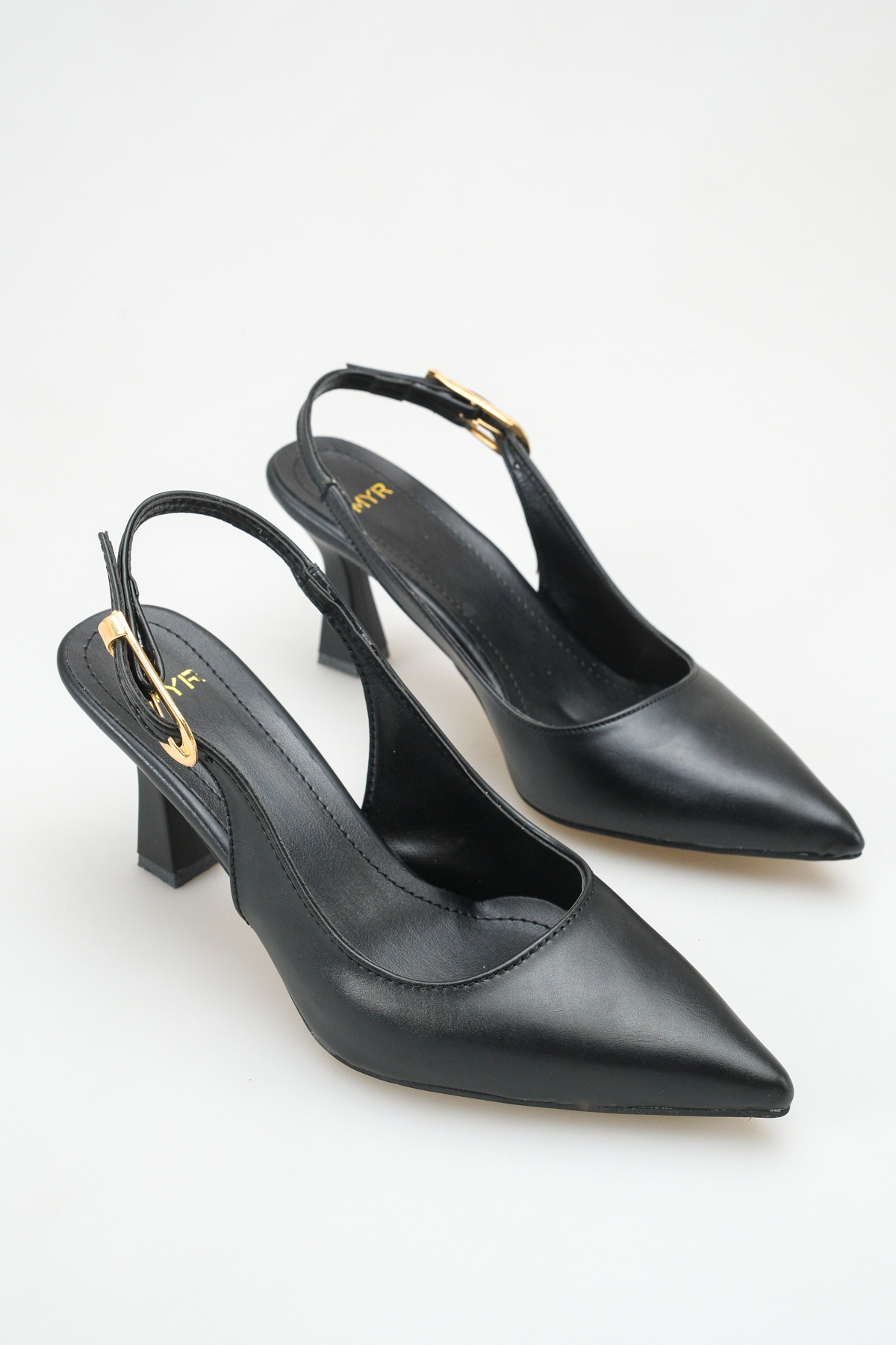 meyra'nın ayakkabıları  Kadın Siyah Cilt Tokalı Arkası Açık Topuklu Ayakkabı