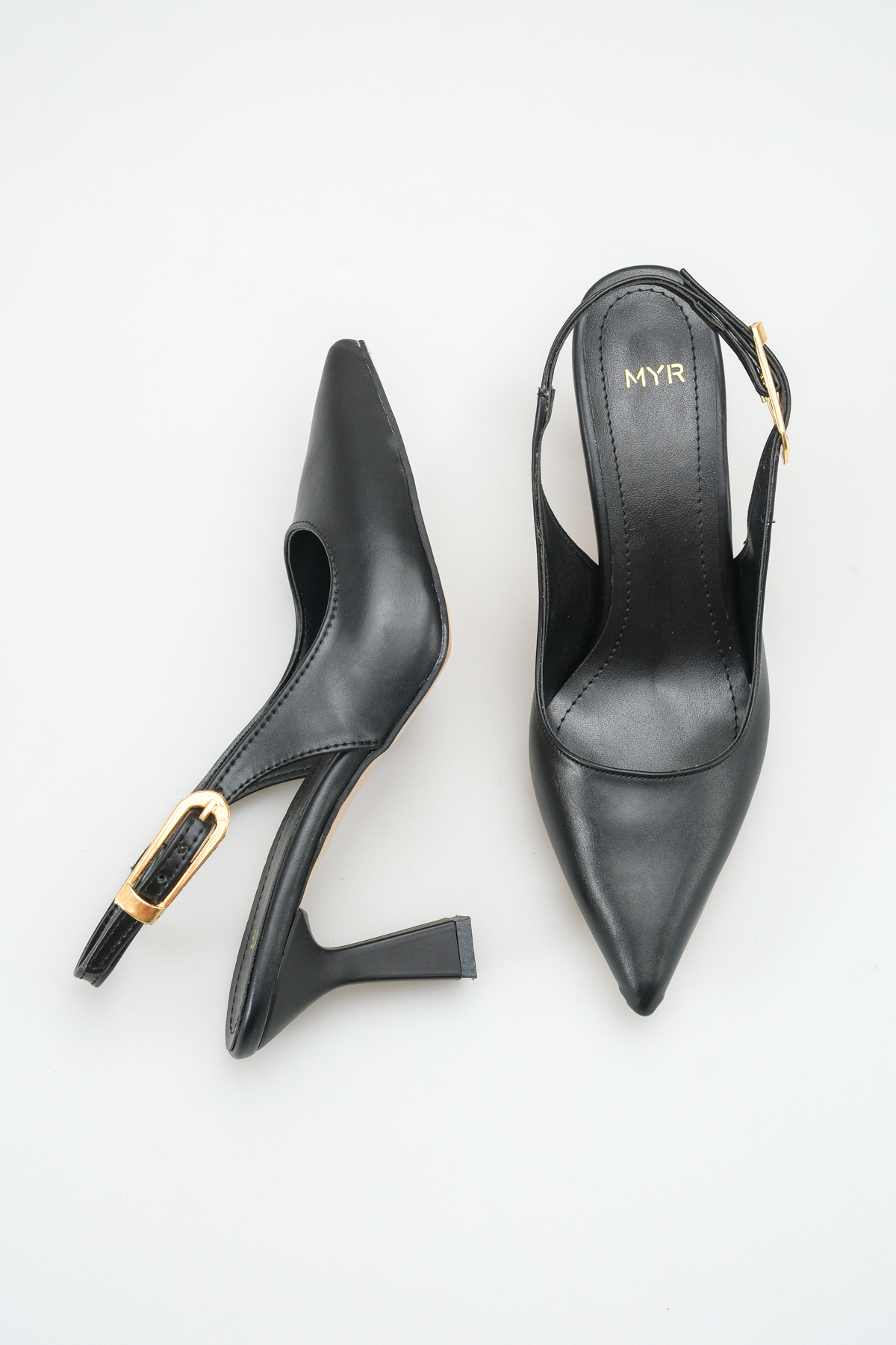 meyra'nın ayakkabıları  Kadın Siyah Cilt Tokalı Arkası Açık Topuklu Ayakkabı - Görsel 2