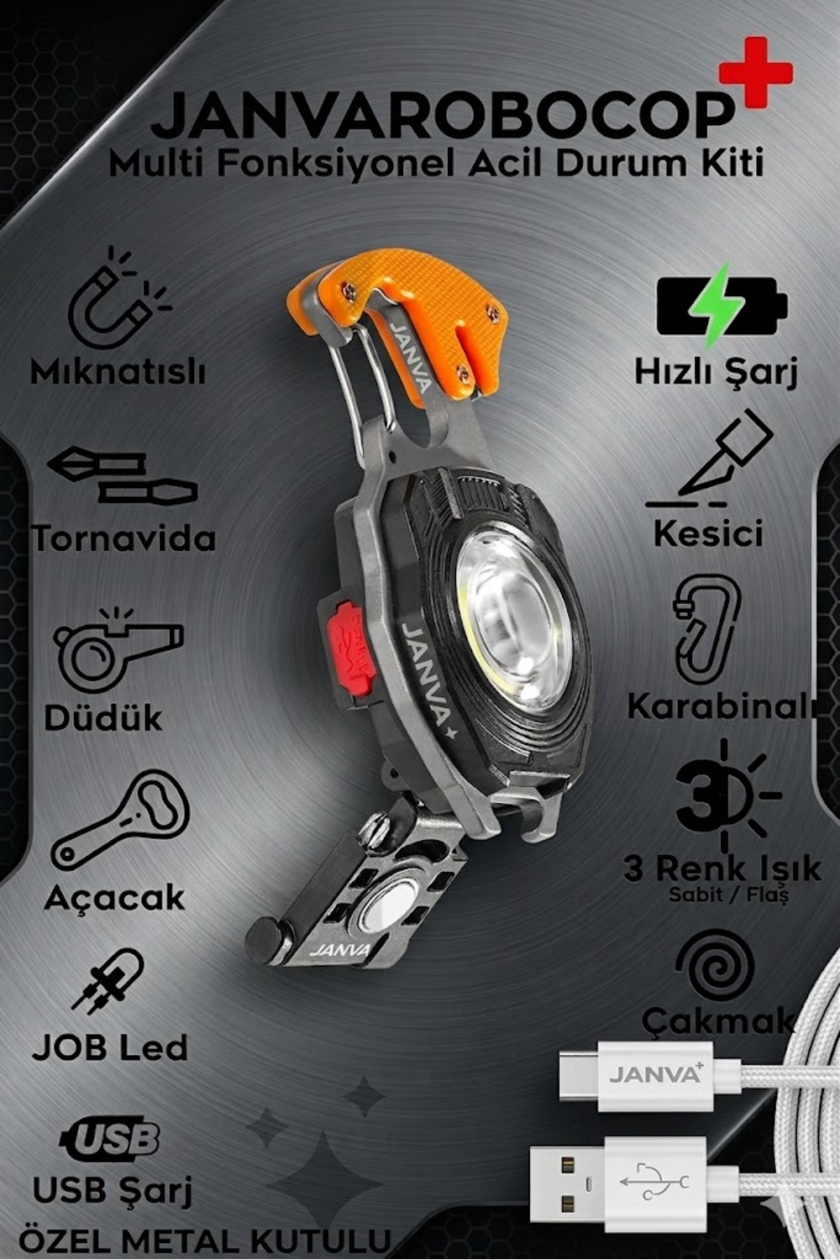 Robocop Flashlight with Camping Lantern Function Usb Rechargeable Lighter Cutter with Pressure Screwdriver