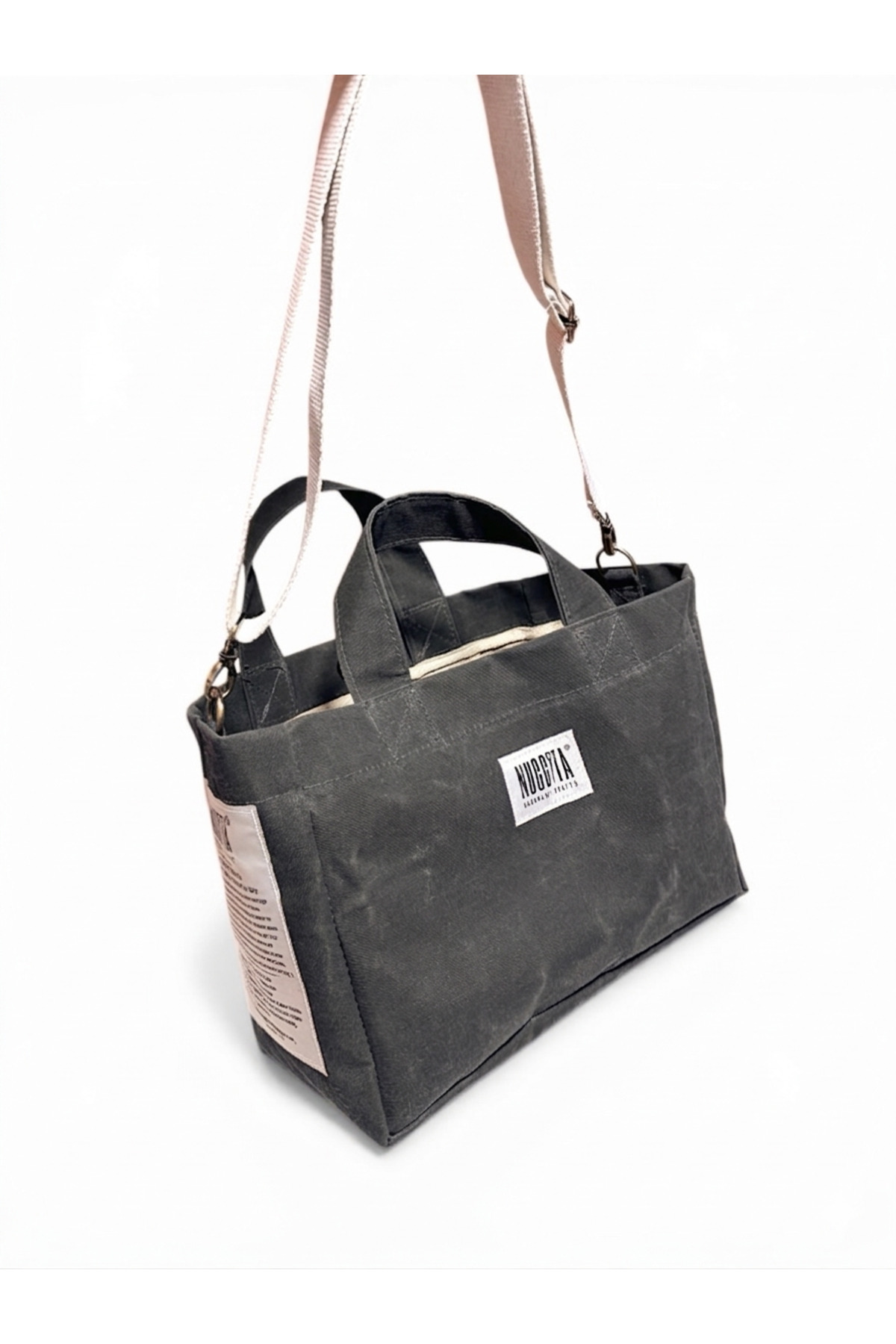 Nuggita Standard Size Waxed Canvas Bag with Black Piping Detail