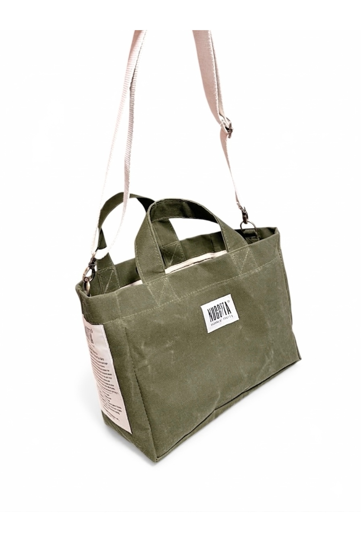 Nuggita Standard Size Khaki Piping Detailed Waxed Canvas Bag