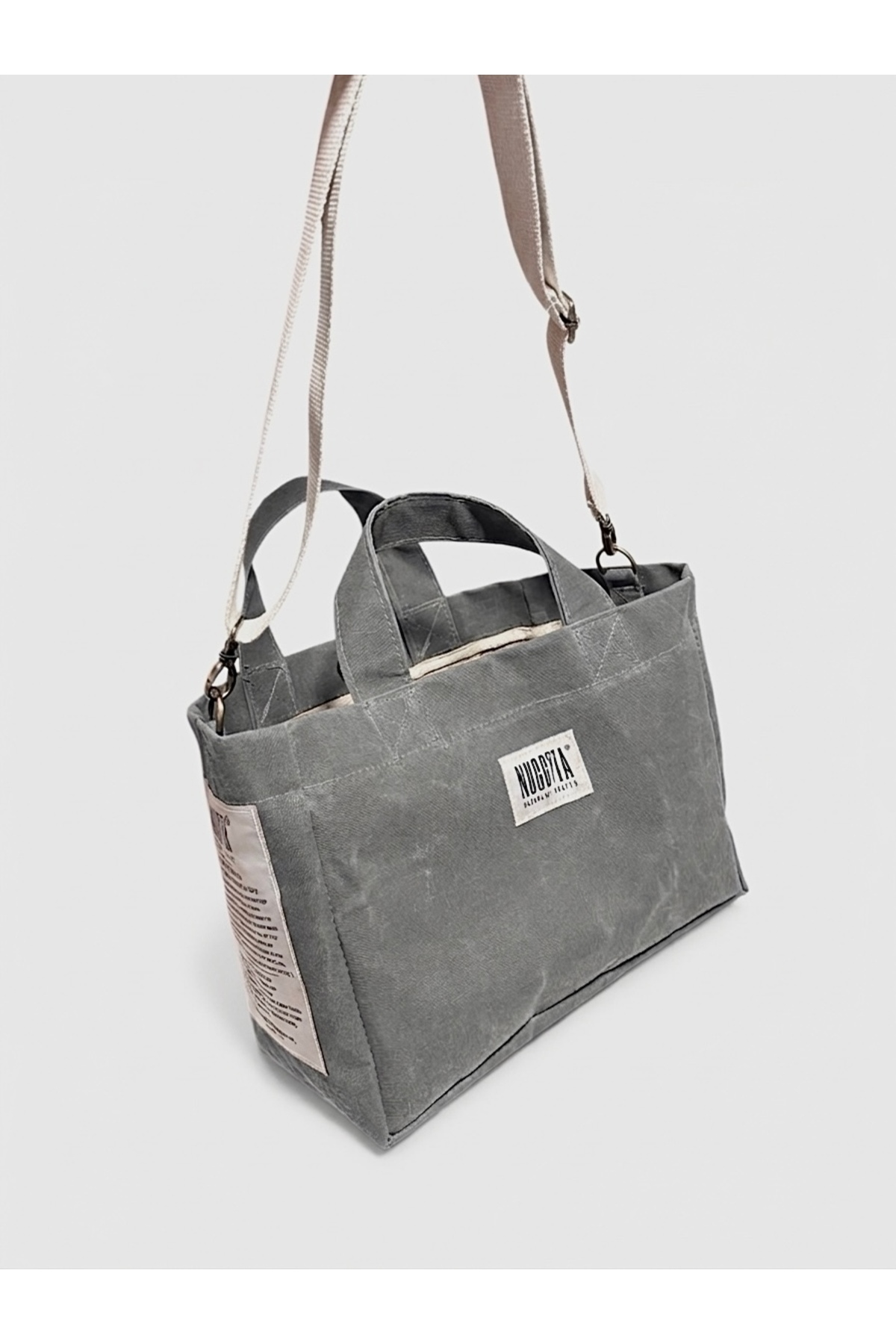 Nuggita Standard Size Anthracite Piping Detailed Waxed Canvas Bag