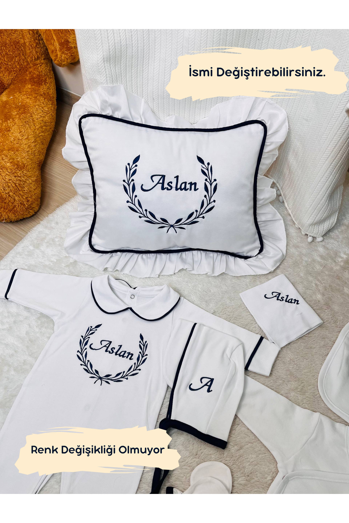 Named Embroidered Hospital Exit Set, Jewelry Pillow and Stroller Cover 100% Cotton 12 Pieces 0-3 Months