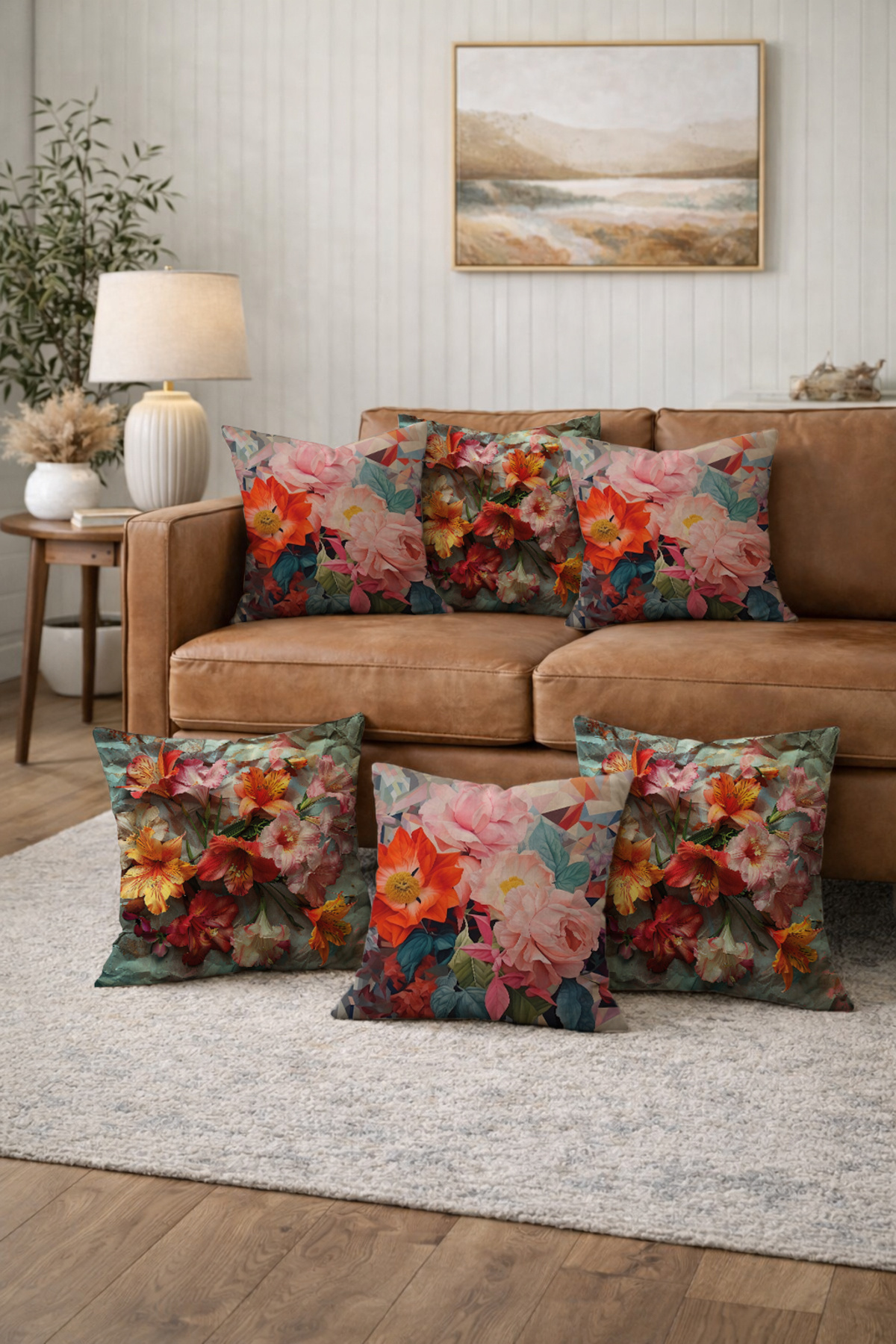 Colorful Watercolor Flower Pattern Double Sided Pillowcase 6-Piece Set 43x43 cm Digital Printing