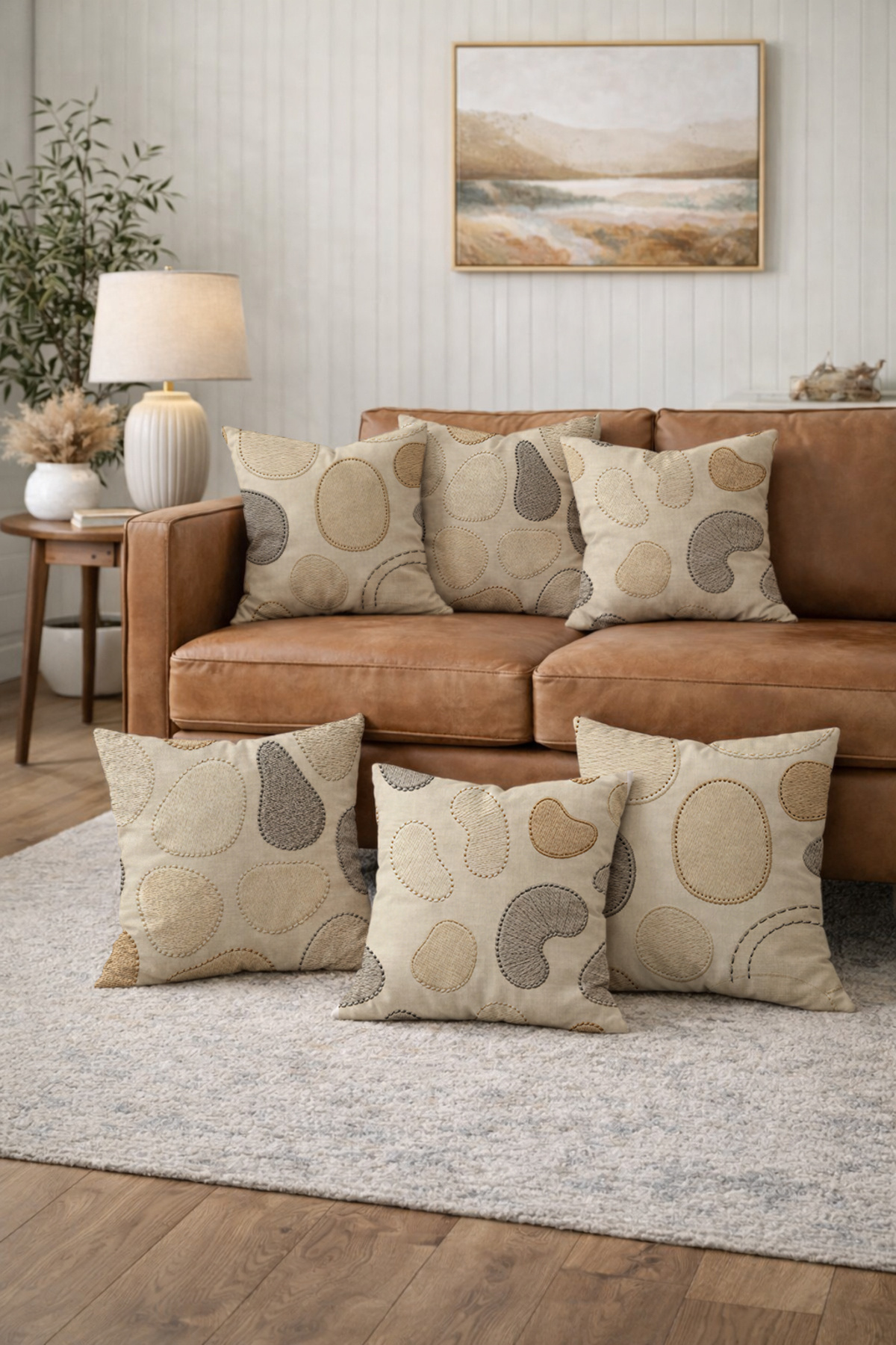 Beige-Brown Geometric Patterned 6-Piece Pillowcase (43x43) – Double Sided Printed