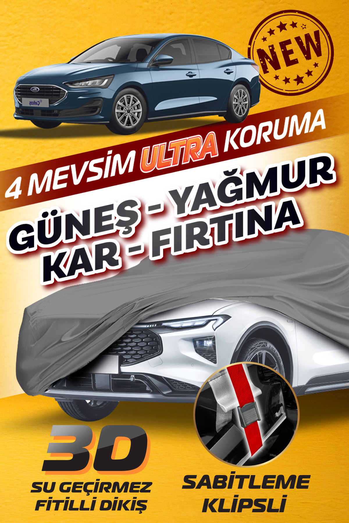 Budge Ford Focus Sedan - KLİPSLİ 4 MEVSİM Araba brandası - oto