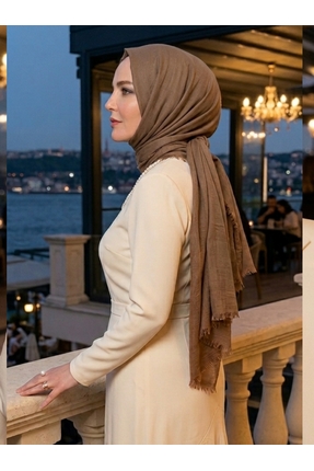 Nazellaa Aya Serisi Düz Aya ince Pamuk Şal Sütlü Kahve