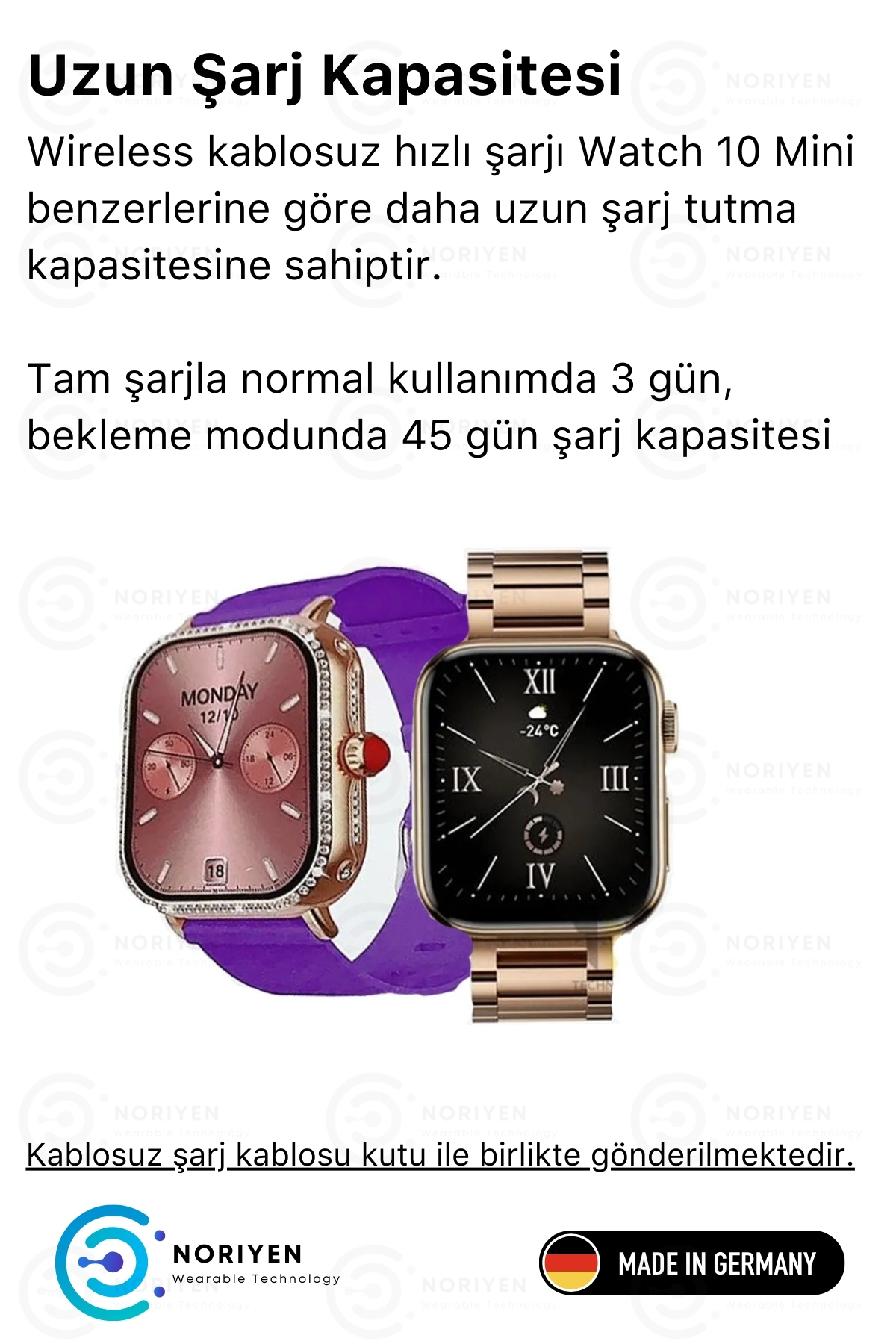 Kadınlara Özel G10 Mini Taşlı Şık Tasarım Özel Seri Türkçe Menü iOS Android Uyumlu Kadın Akıllı Saat