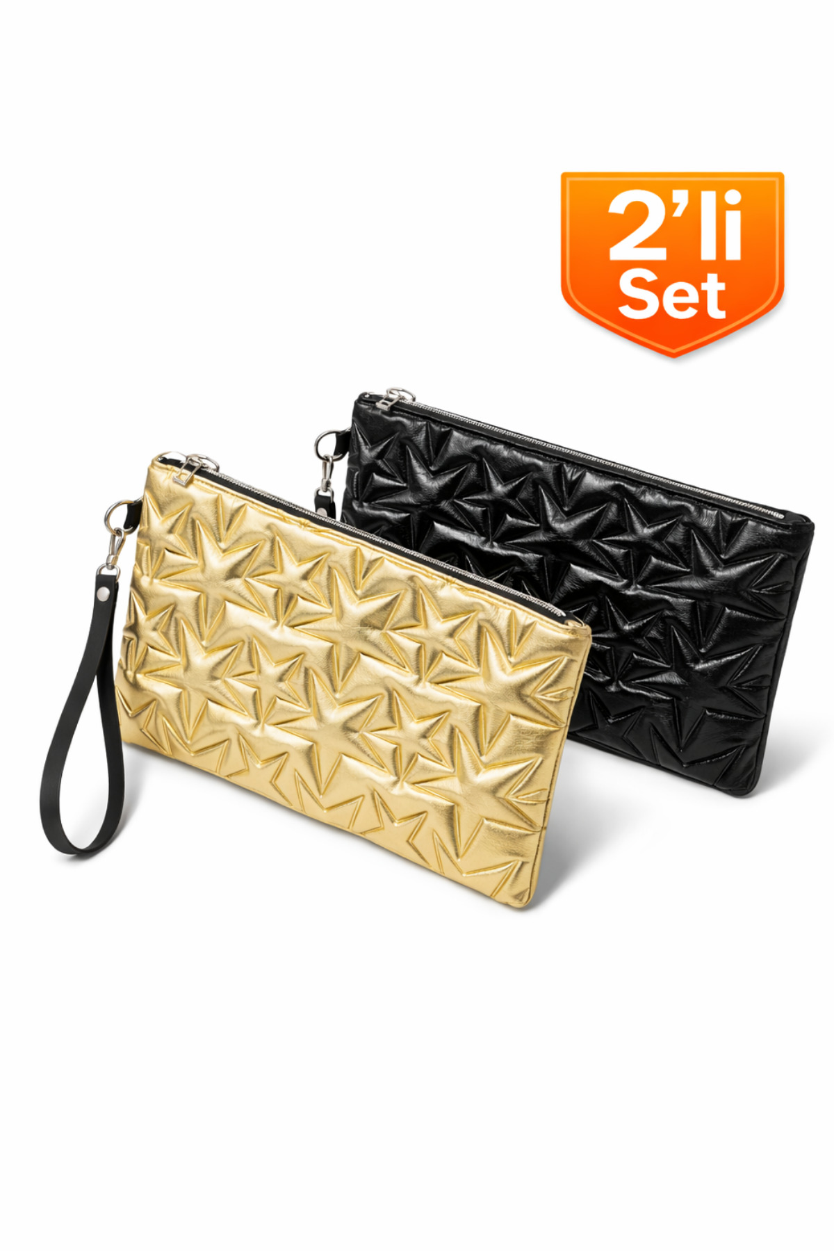 2-Pack Bags Star Patterned Portfolio Handbag Clutch Bag with Wrist Strap