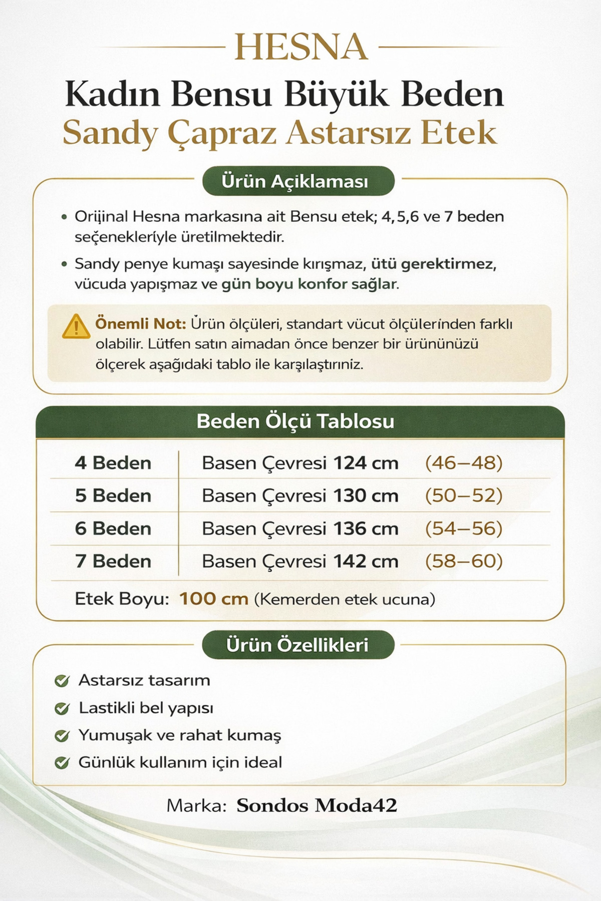 HESNA  Kadın Bensu Büyük Beden Sandy Çapraz Astarsız Kaliteli Etek - Görsel 4