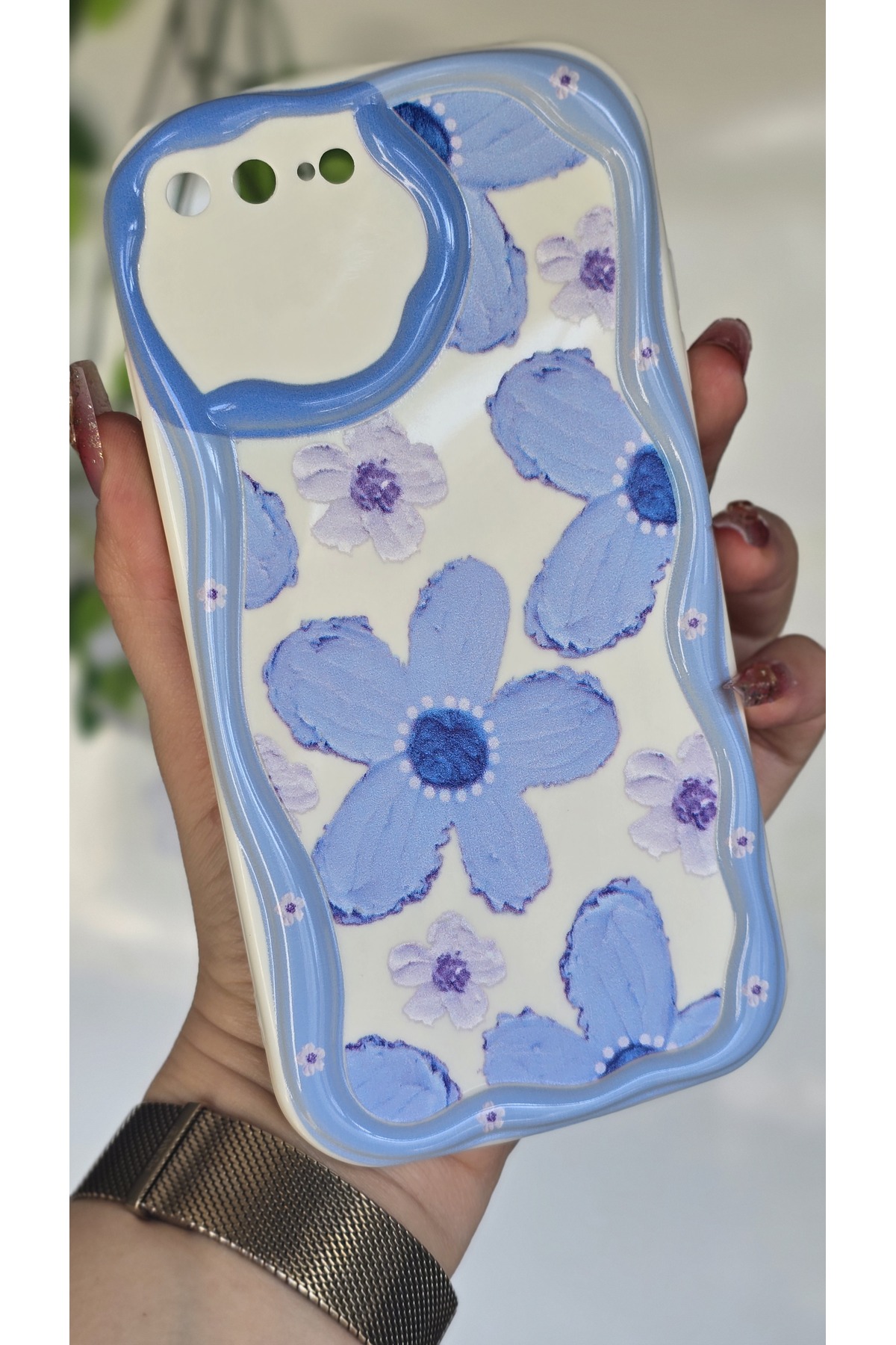 iPhone 7 Plus / 8 Plus Case Pastel Blue Daisy Pattern Camera Protected Color Silicone Cover