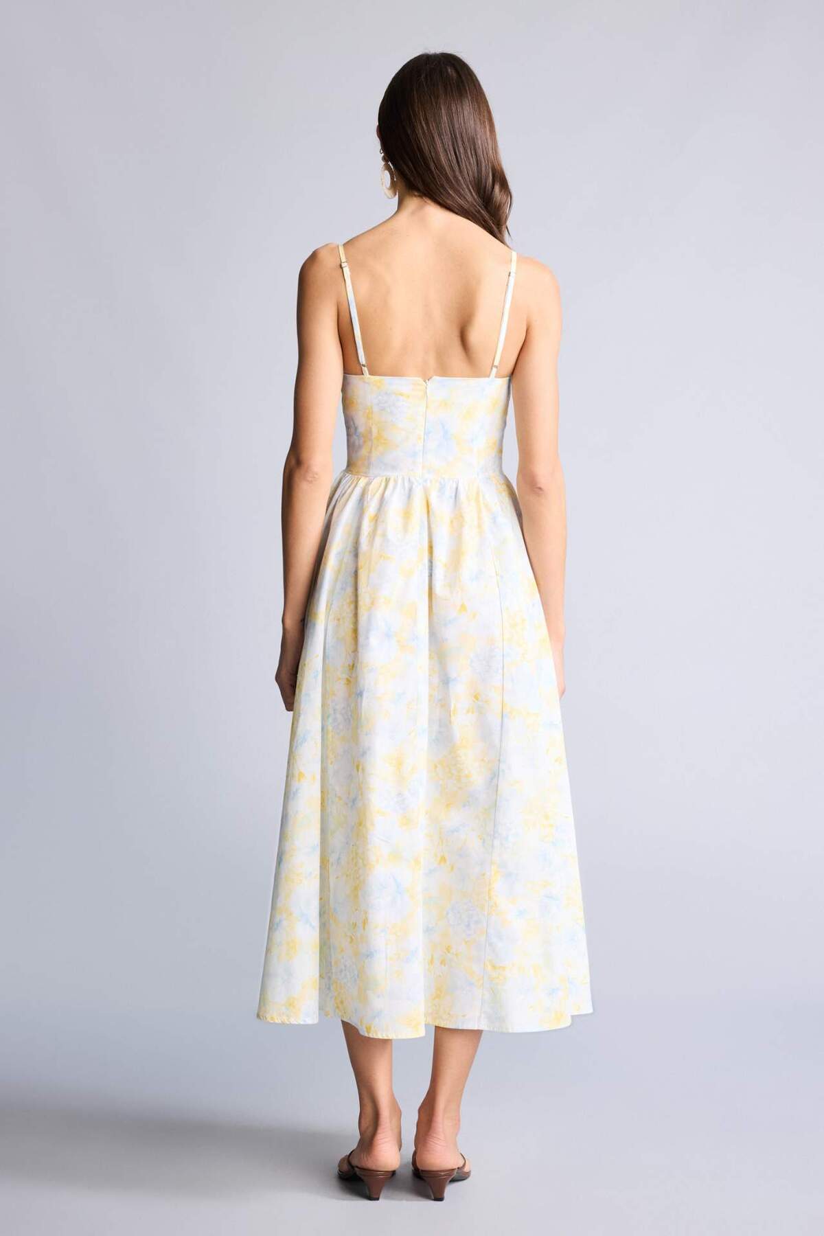 Defacto  Kalp Yaka Baskılı Poplin Askılı Midi Elbise H3436AX26SM - Görsel 5