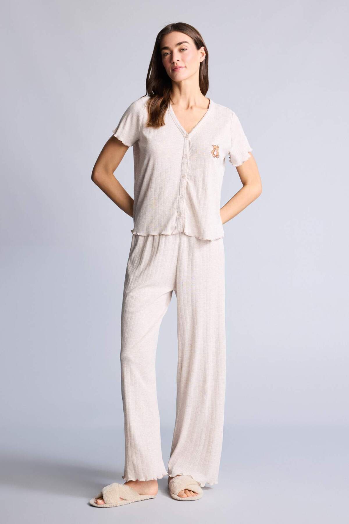 Defacto 100% Cotton 2-Piece Teddy Bear Pajama Set H3709Ax26Sm