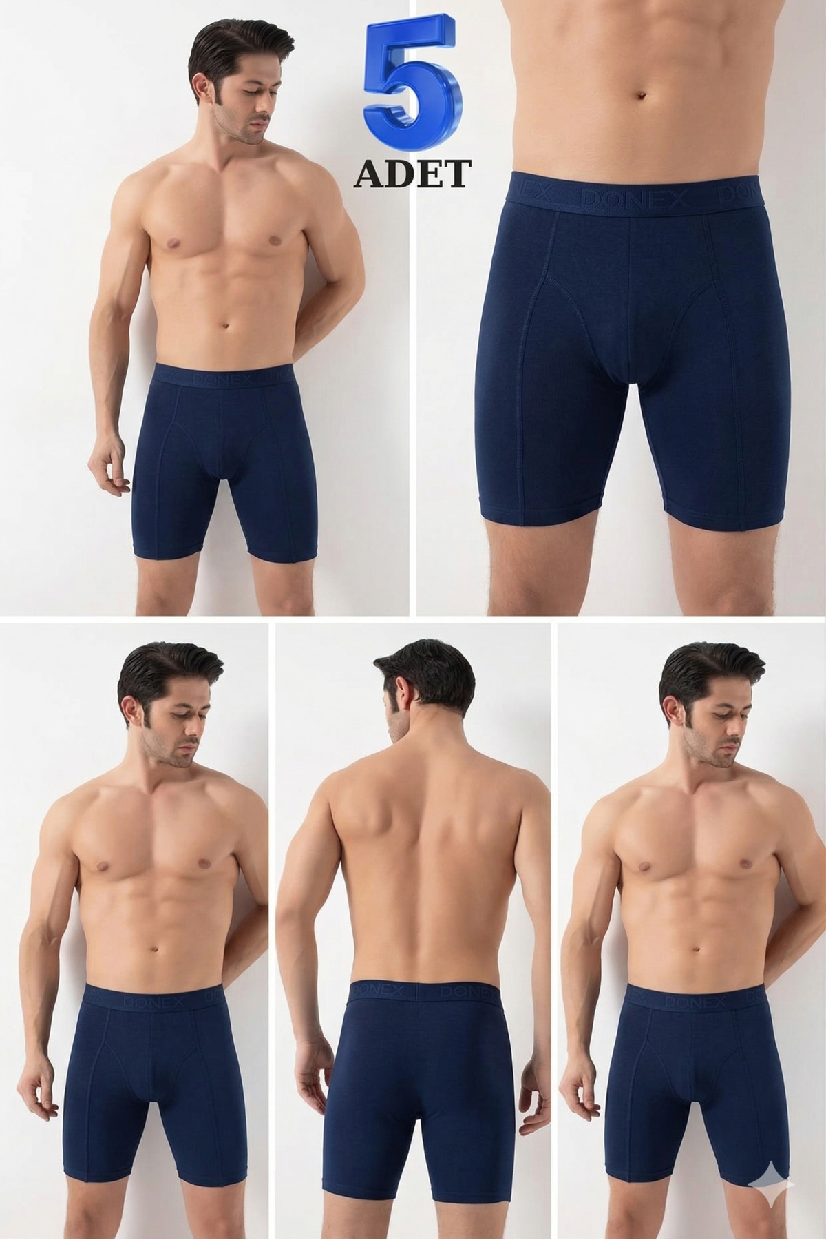DONEX Erkek Uzun Paçalı Likralı Kumaş 5'li Boxer