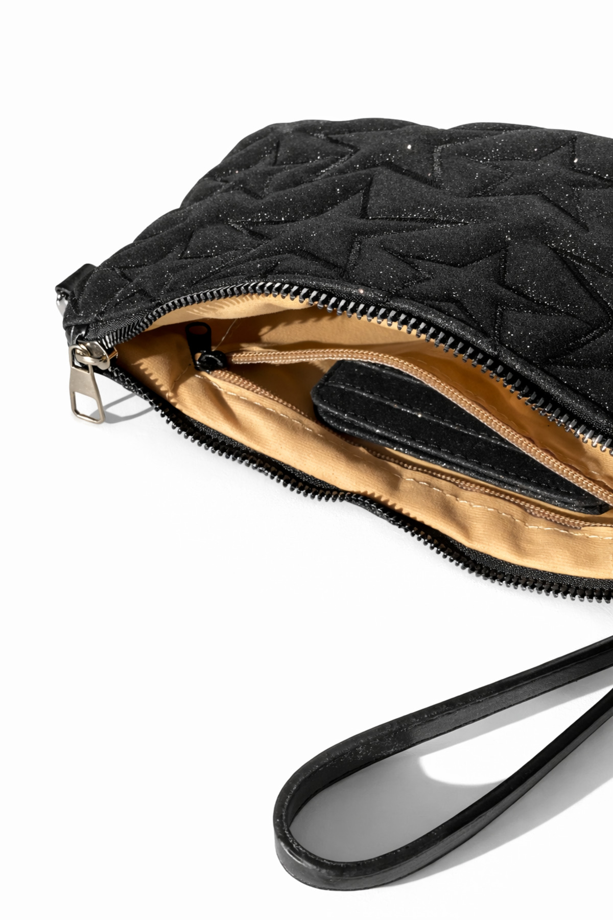 dericom Yıldız Desenli Siyah Simli Kadın Portföy Clutch Çanta görsel 4