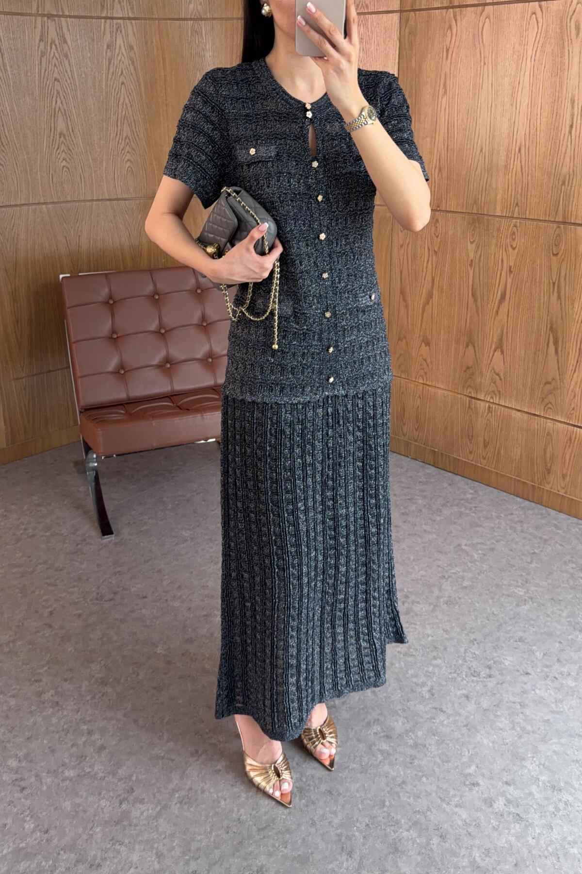 HAZELANNA  Simli Ajurlu Lacivert Elbise - Görsel 4