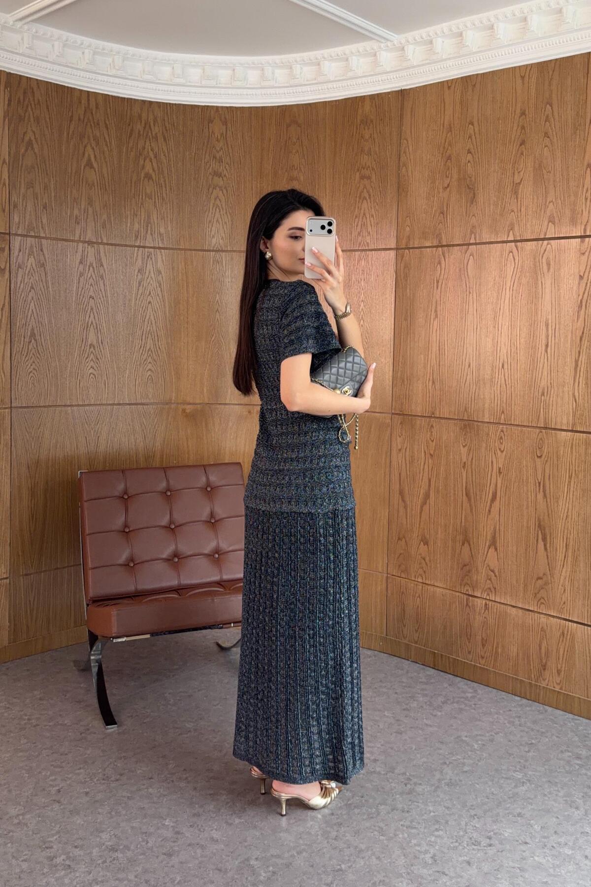 HAZELANNA  Simli Ajurlu Lacivert Elbise - Görsel 3