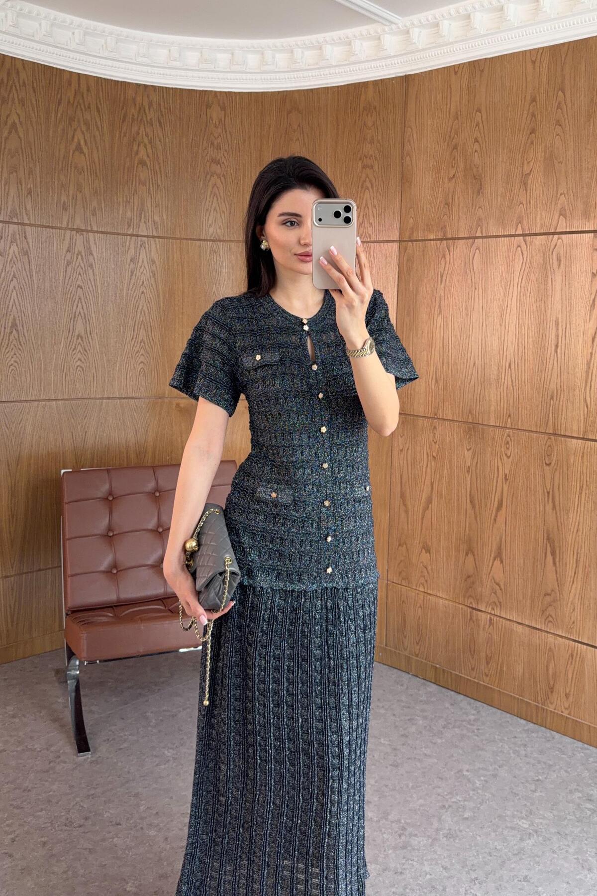 HAZELANNA  Simli Ajurlu Lacivert Elbise - Görsel 2