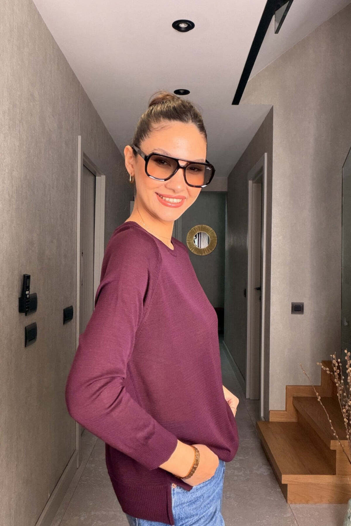 FABB  Mürdüm Uzun Kollu Merserize Bluz - Görsel 2