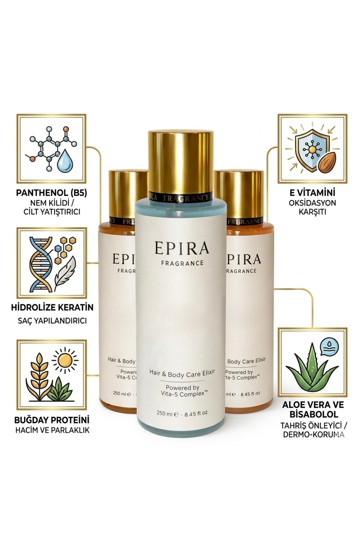 EPIRA Pure Silk Besleyici Saç ve Vücut Spreyi - Vita-5 Complex E, B5 ve Keratin ile İpeksi Dokunuş v — EPG-EF-BH-U-1201-04 — تصویر 2 از 4