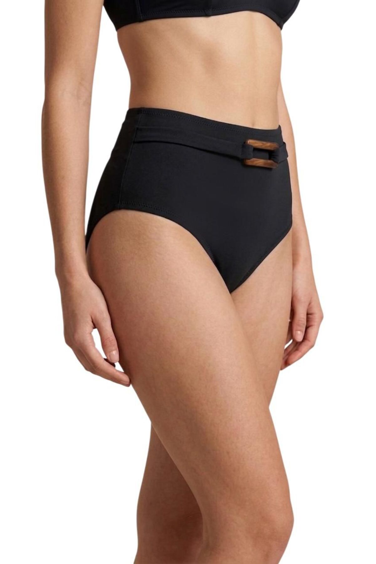 Donnita Büyük Beden Yüksek Bel Toparlayıcı Ahşap Aksesuarlı Bikini Altı 42-44-46-48-50- 52 Beden görsel 2