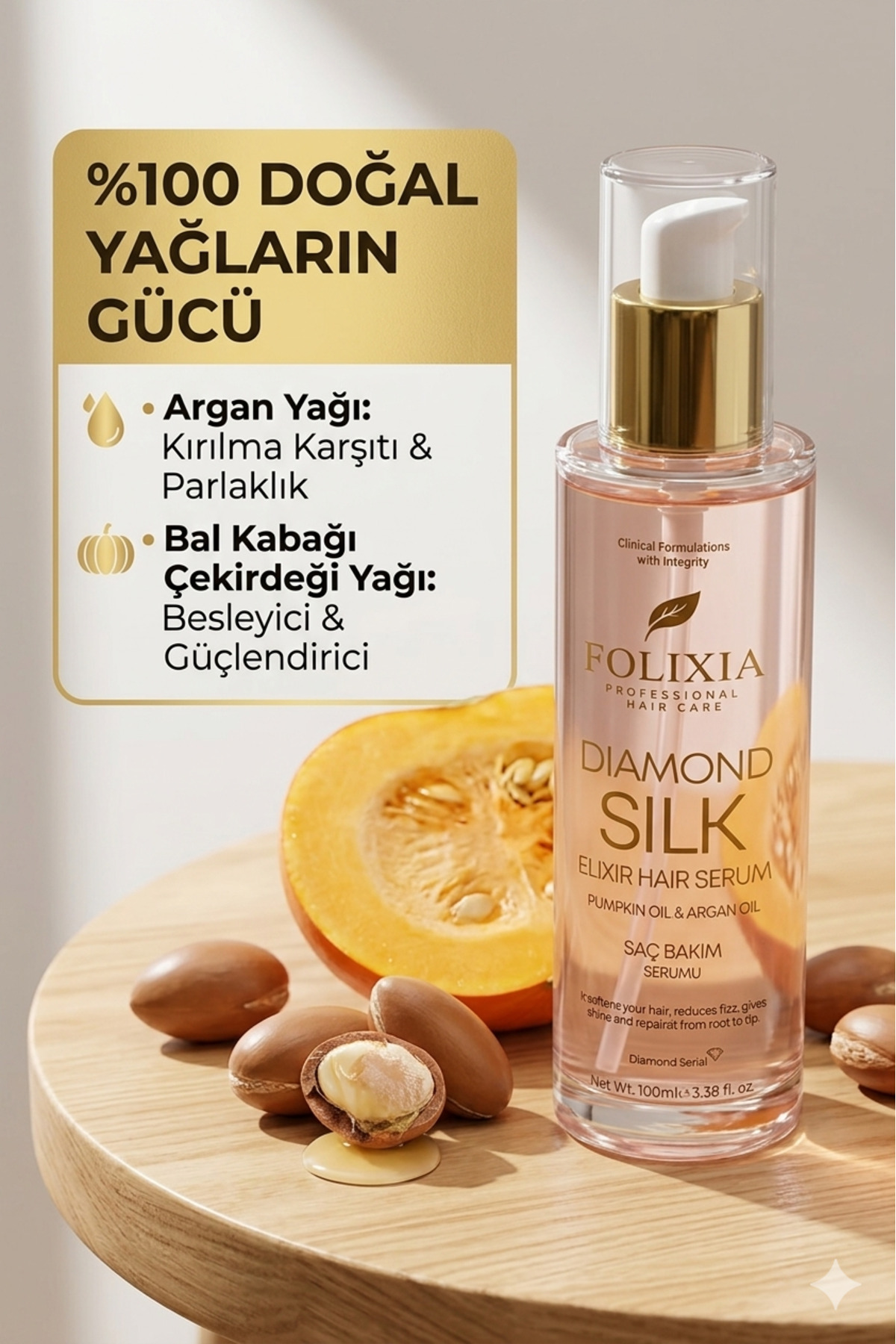 Argan & Kabak Çekirdeği Yağı Saç Bakım Serumu – Onarıcı ve Parlatıcı 100 ml — FLX5 — تصویر 6 از 7
