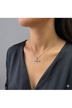 shop Pembe Taşlı Kalpli, Melek Kanadı, Gümüş, Paslanmaz Çelik Kolye