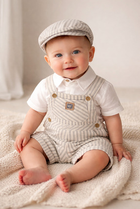 ORYEDA EXCLUSIVE Bayramlık Şıklık Erkek Bebek Salopet Takımı (Kasketli)yazlık