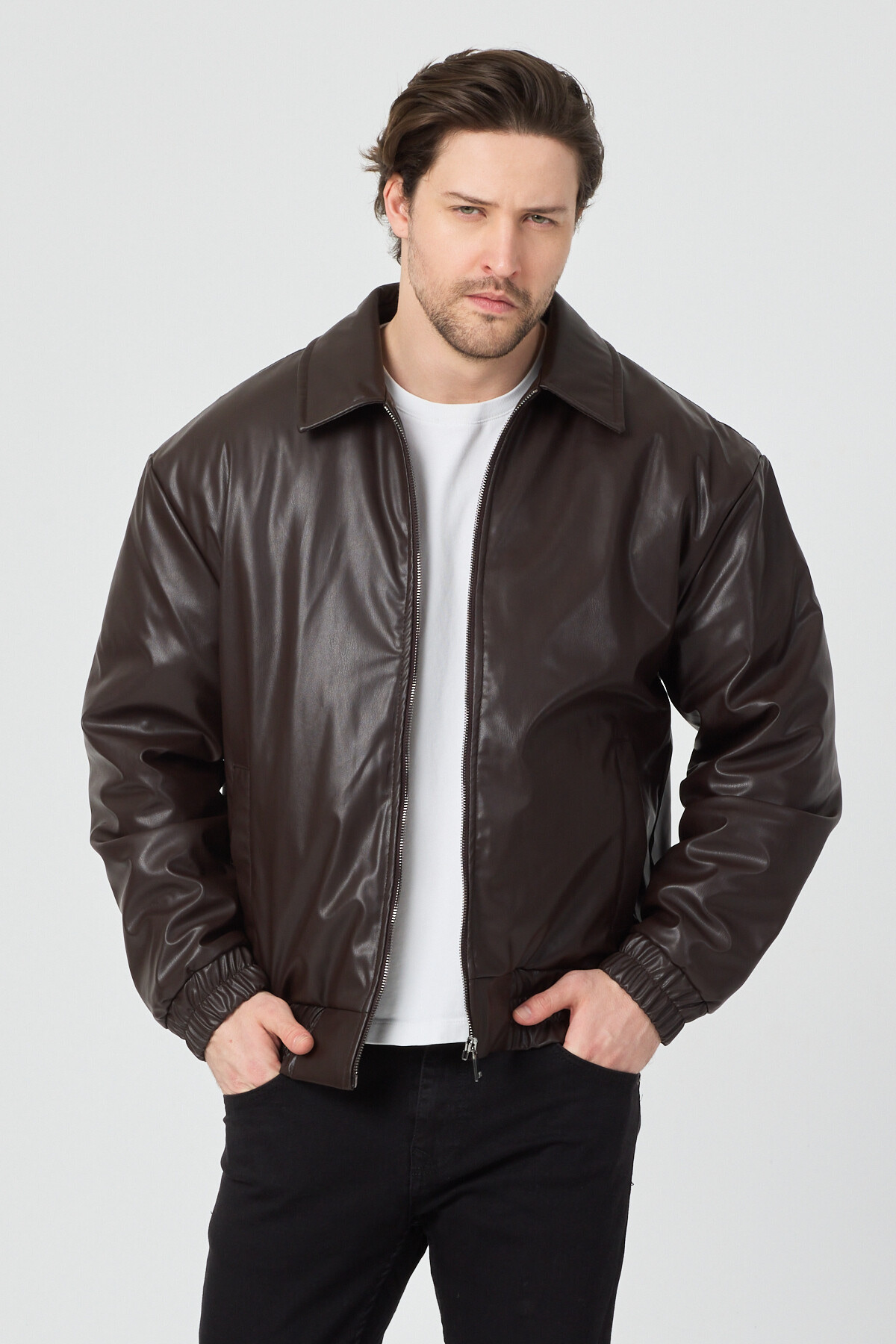 Danger  Erkek Limited Edition Deri Mont Ceket Kahverengi - Görsel 7