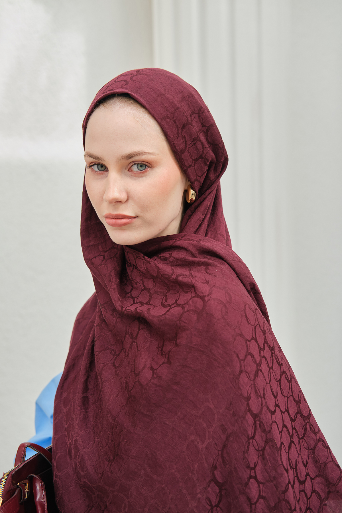 Mira İpek  Döngü Desen Pamuk Ayrobin Jakar Şal Kadın - Görsel 6