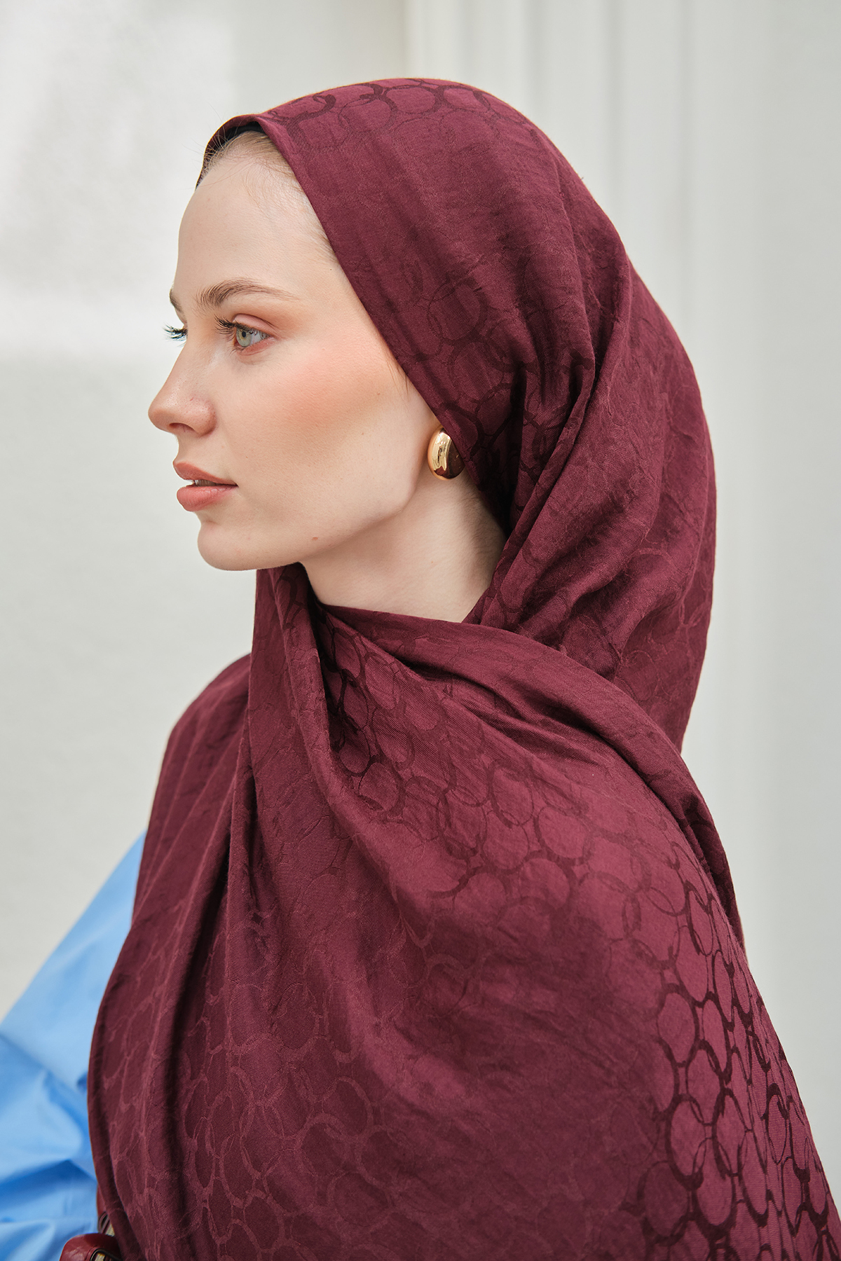 Mira İpek  Döngü Desen Pamuk Ayrobin Jakar Şal Kadın - Görsel 7