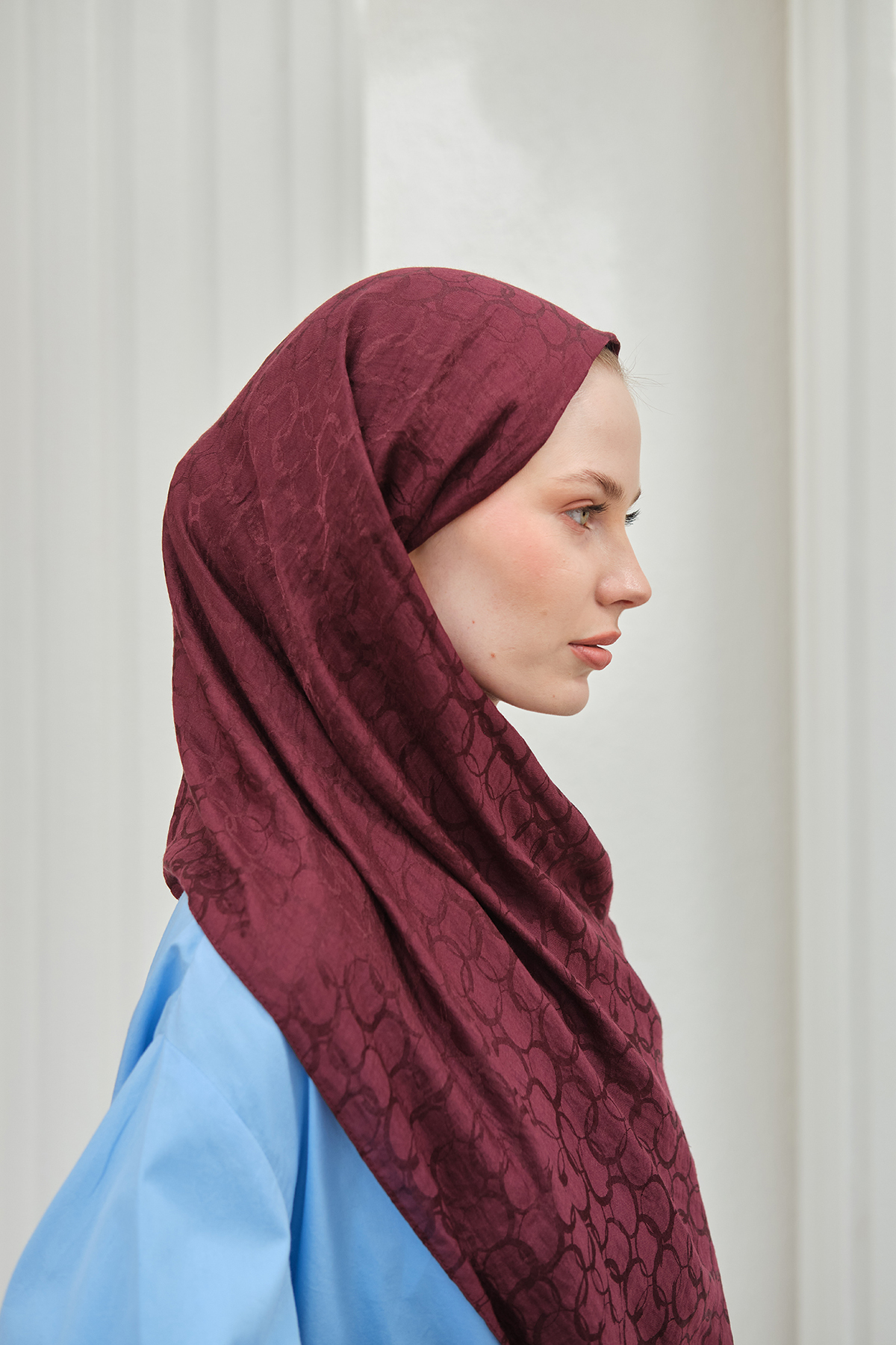 Mira İpek  Döngü Desen Pamuk Ayrobin Jakar Şal Kadın - Görsel 8