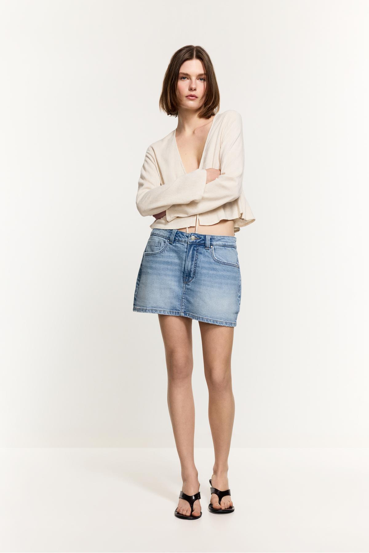 Washed denim skirt