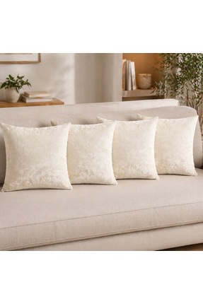 ZEGPAR Dokulu Çift Taraflı Kırlent Kılıfı Krem Renk 4 Adet 43 x 43 cm