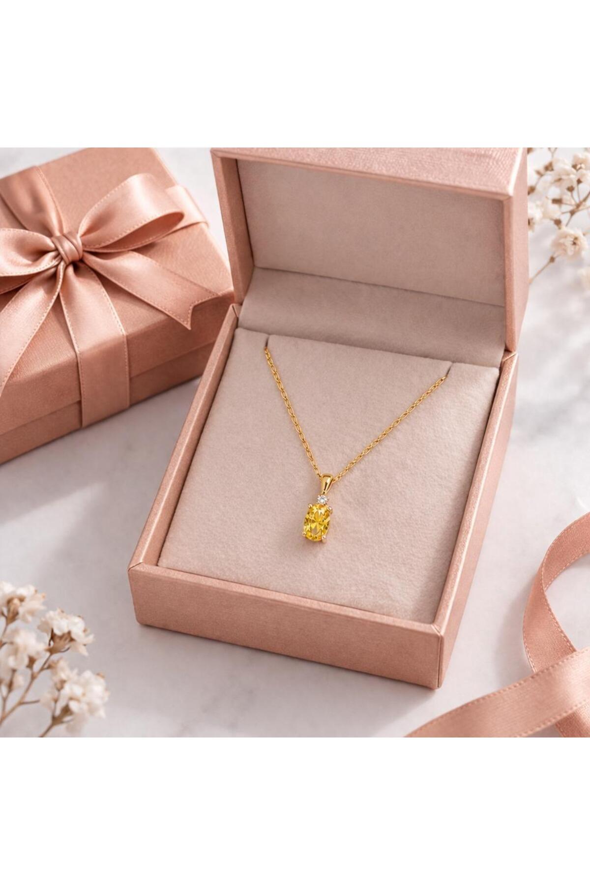 Natural Jewelleryy 925 AYAR GÜMÜŞ SİTRİN TAŞLI KADIN KOLYE HEDİYELİK görsel 3
