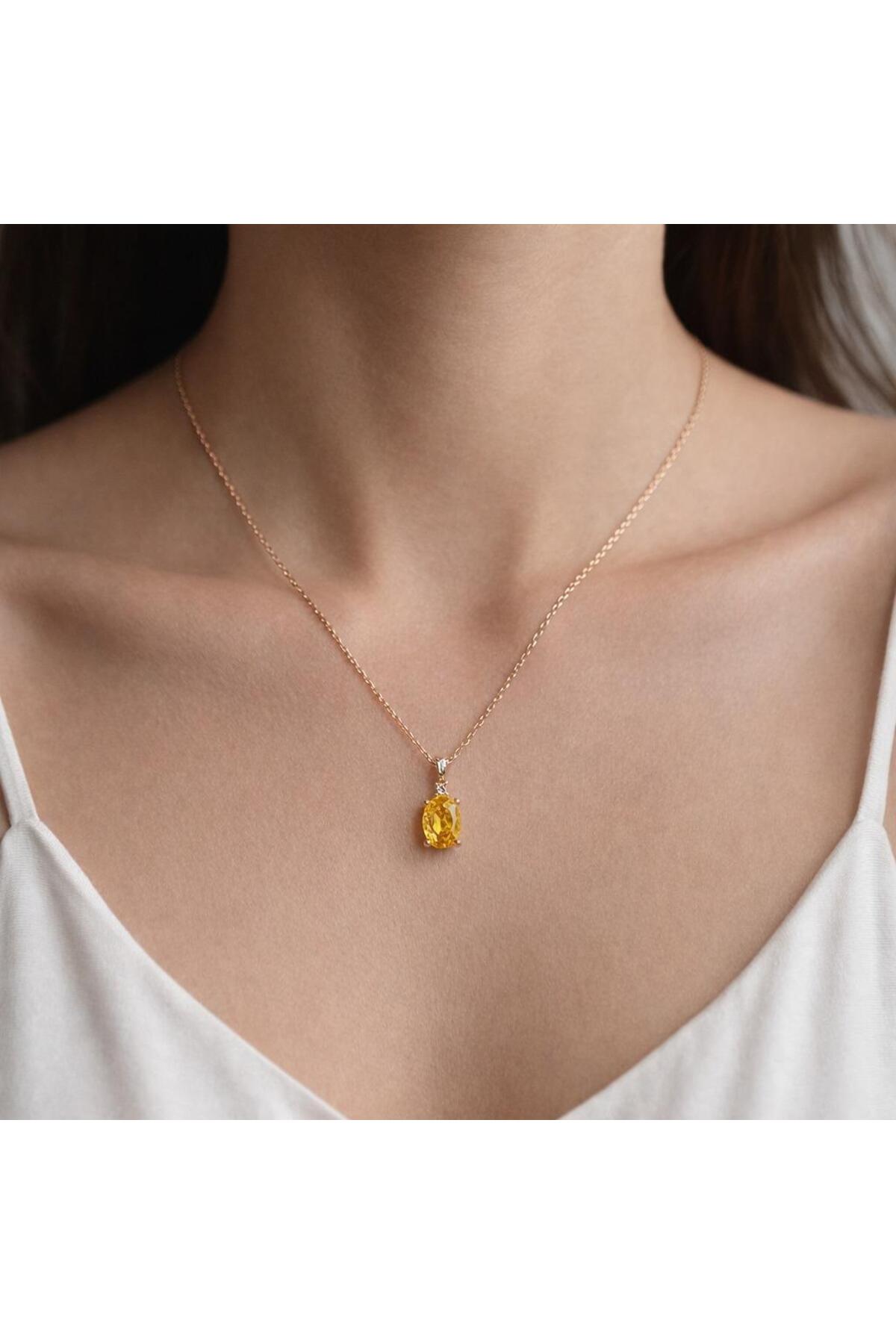 Natural Jewelleryy 925 AYAR GÜMÜŞ SİTRİN TAŞLI KADIN KOLYE HEDİYELİK