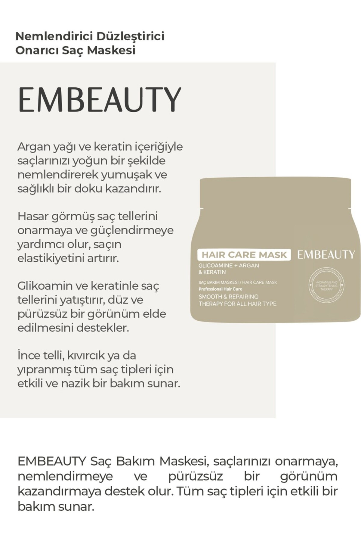 EMBEAUTY 2'Lİ SET Kolajen ve Keratin Onarıcı Besleyici Şampuan & Saç Maskesi Onarıcı Saç Bakımı — TCC547 — تصویر 6 از 6