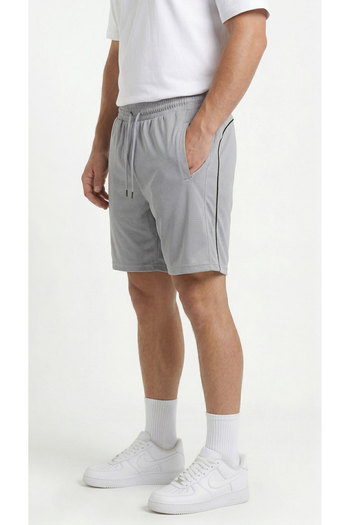 TKT Men's Gray Color Shorts with Zipper Pocket Detail, Back Pleats, Breathable Patterned Fabric