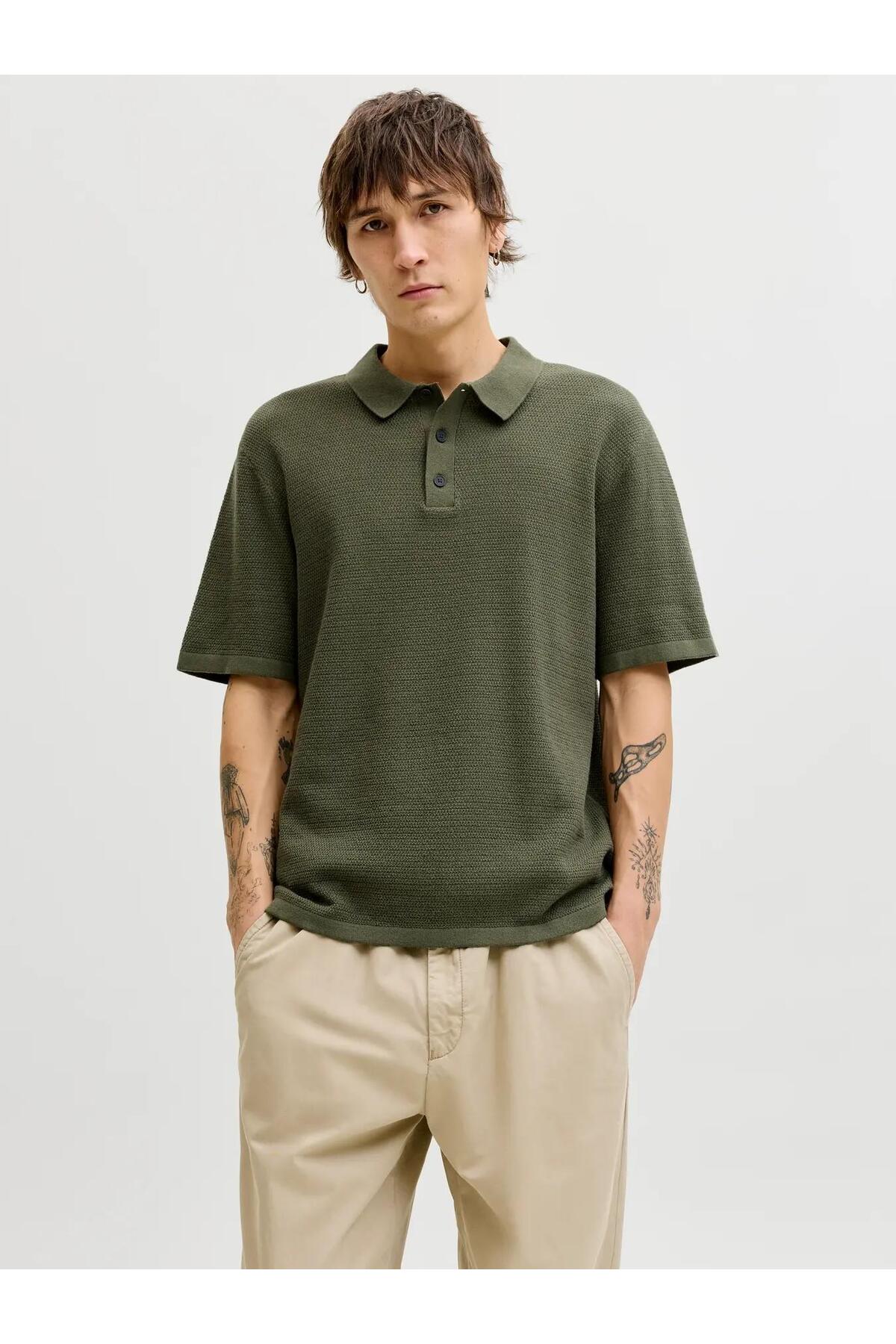 Jack & Jones Erkek Yeşil Jjegeorge Knıt Polo Ss Sn Polo Tişört