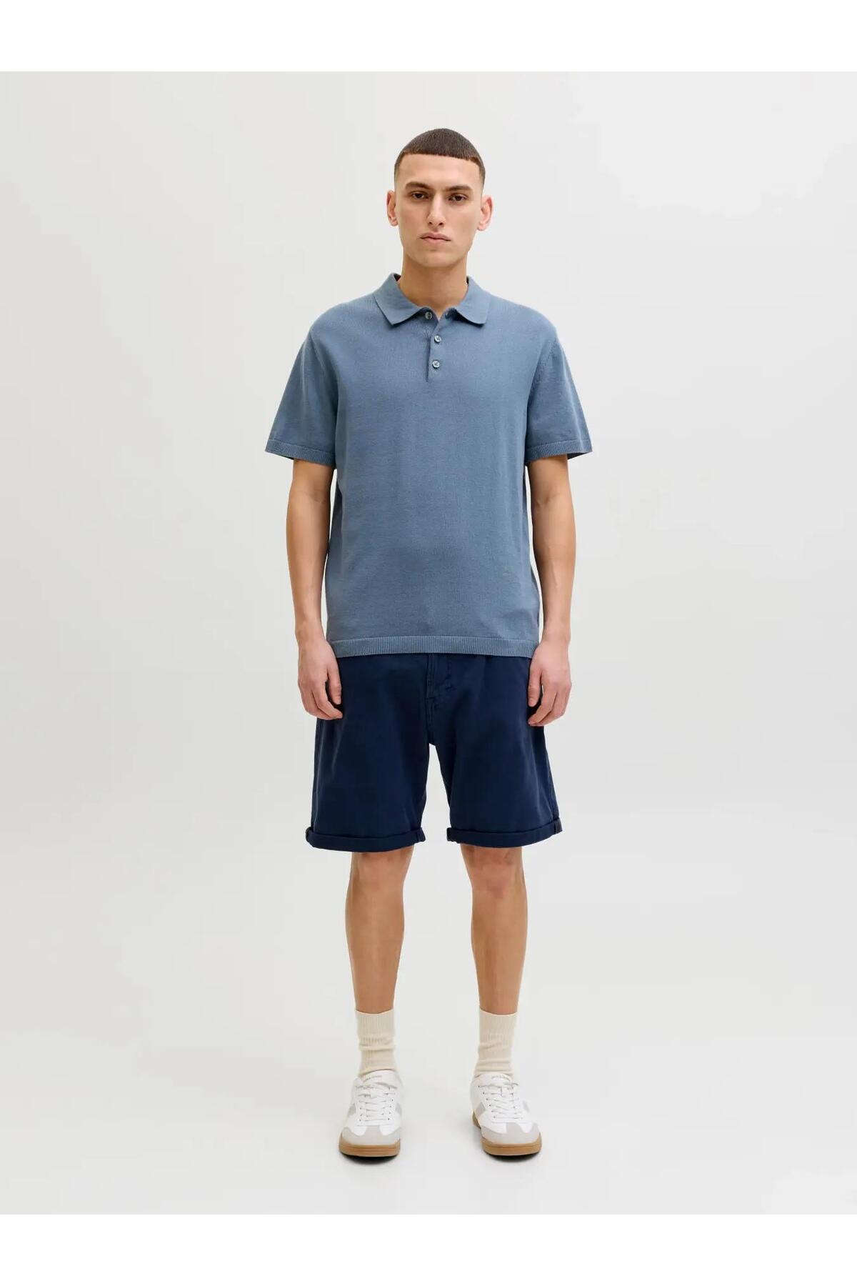 Jack & Jones Erkek Mavi Jjwıll Knıt Polo Ss Polo Tişört 12288552