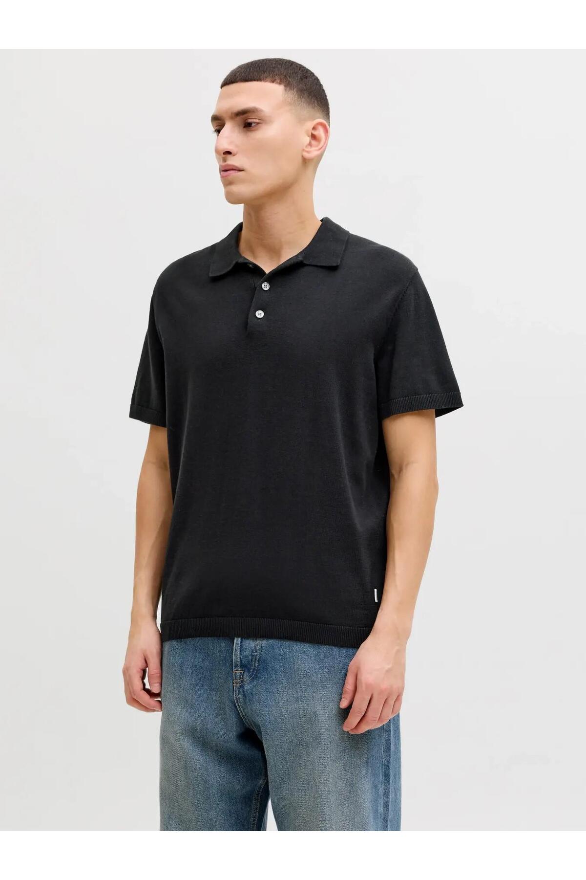 تی‌شرت یقه گرد بافتنی مردانه Jjwill مشکی کد 12288552 جک اند جونز پولوشرت Jack & Jones