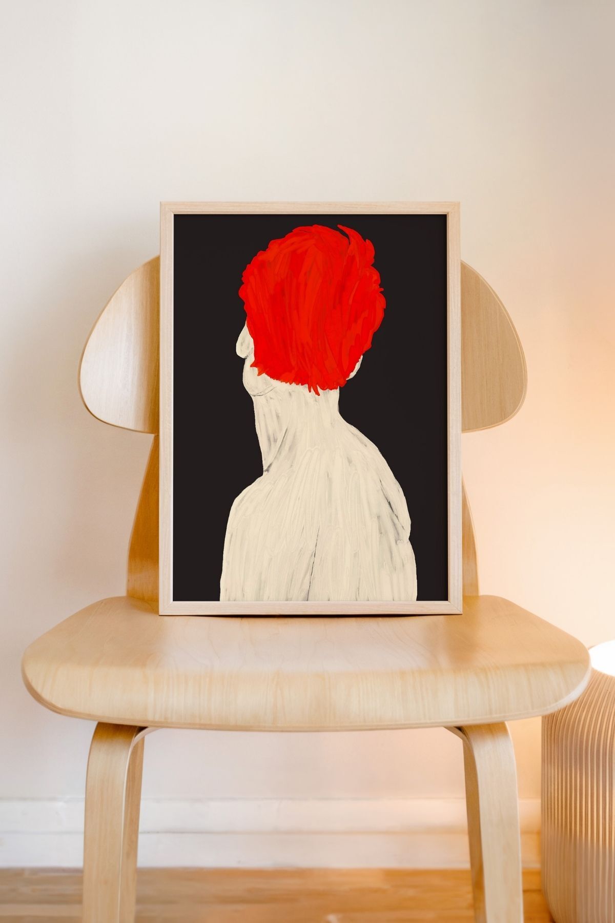 Modern Portre Tablo Kırmızı Saçlı Figür Poster Minimal Sanat Duvar Dekoru Çerçevesiz