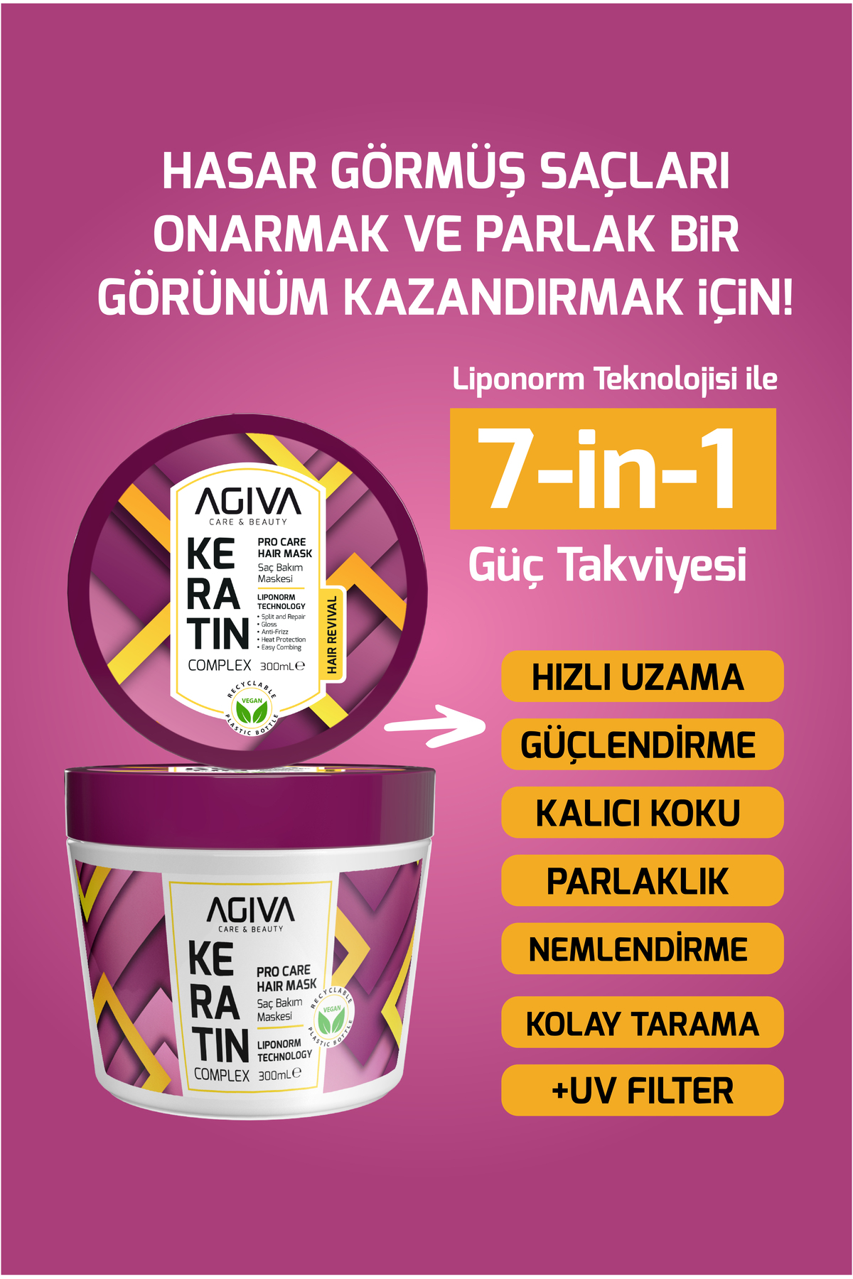 Keratin Complex Yıpranmış Saçlar İçin Yoğun Onarıcı Saç Bakım Maskesi 300 ml – Vegan — 001-MKJ-055 — تصویر 3 از 8