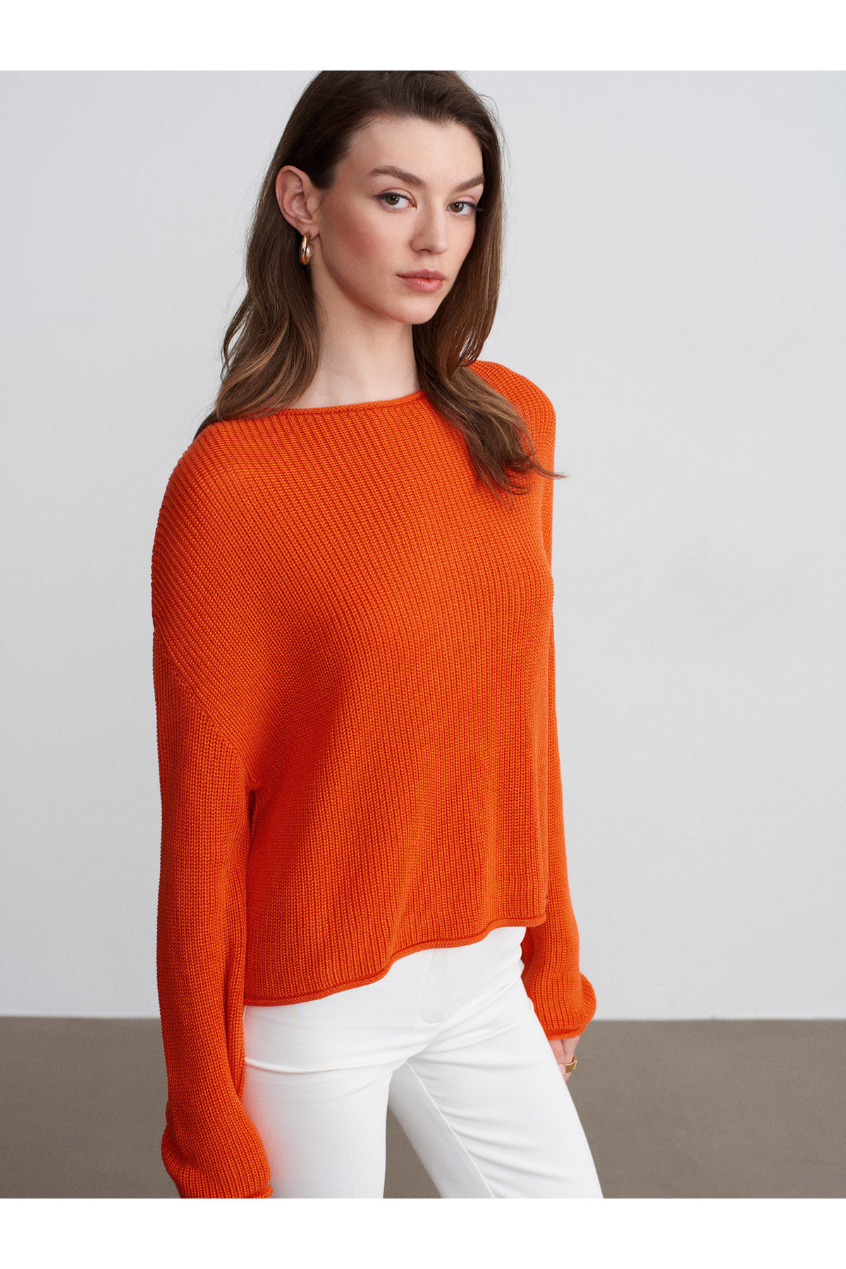Dilvin  10804 Kayık Yaka Dökümlü Kazak-Oranj - Görsel 3