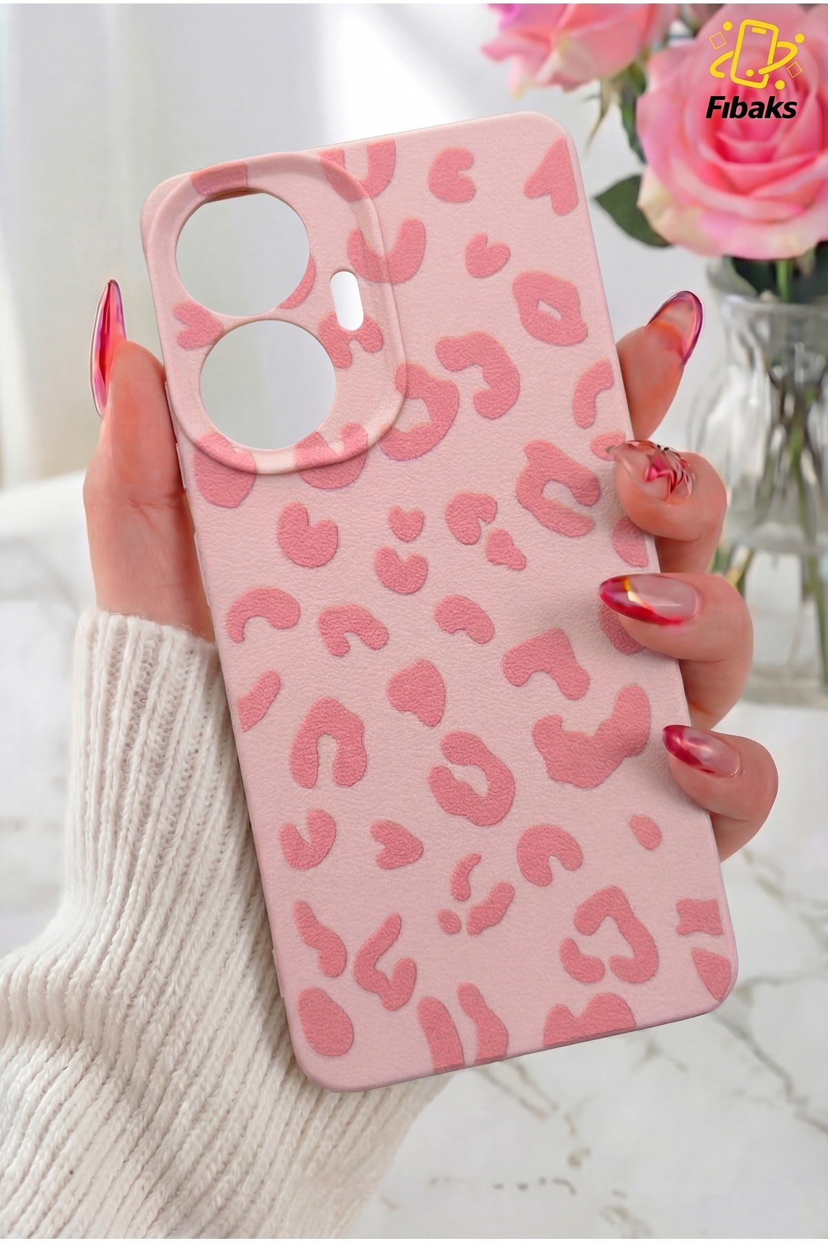 Realme C55 Case Pink Leopard Premium Slim Soft Silicone with Stylish Design